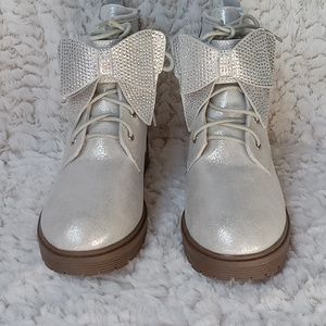 Girl's Glitter Ankle Combat boots  Rhinestone Bowtie Side Zipper Size 4